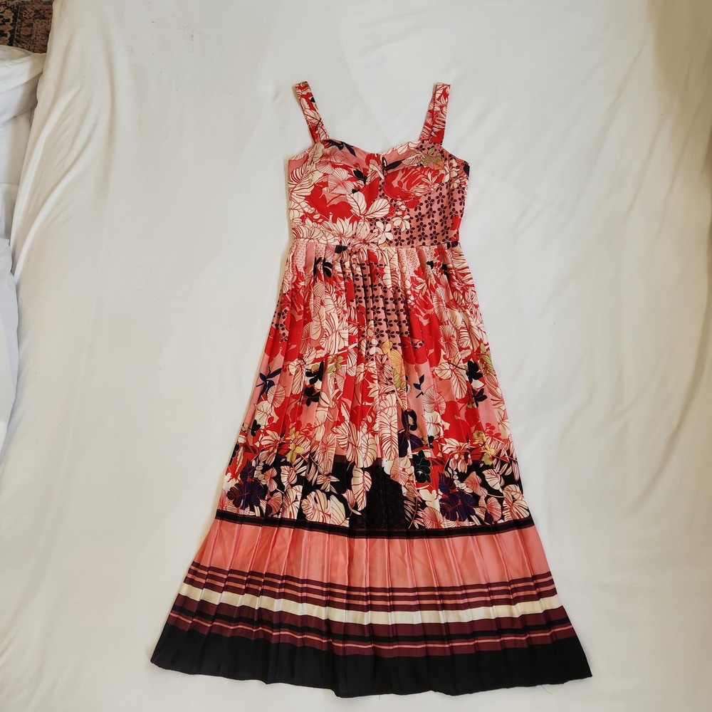 Dalia MacPhee Red Floral Pleated Bustier Maxi Dress, Women 4
